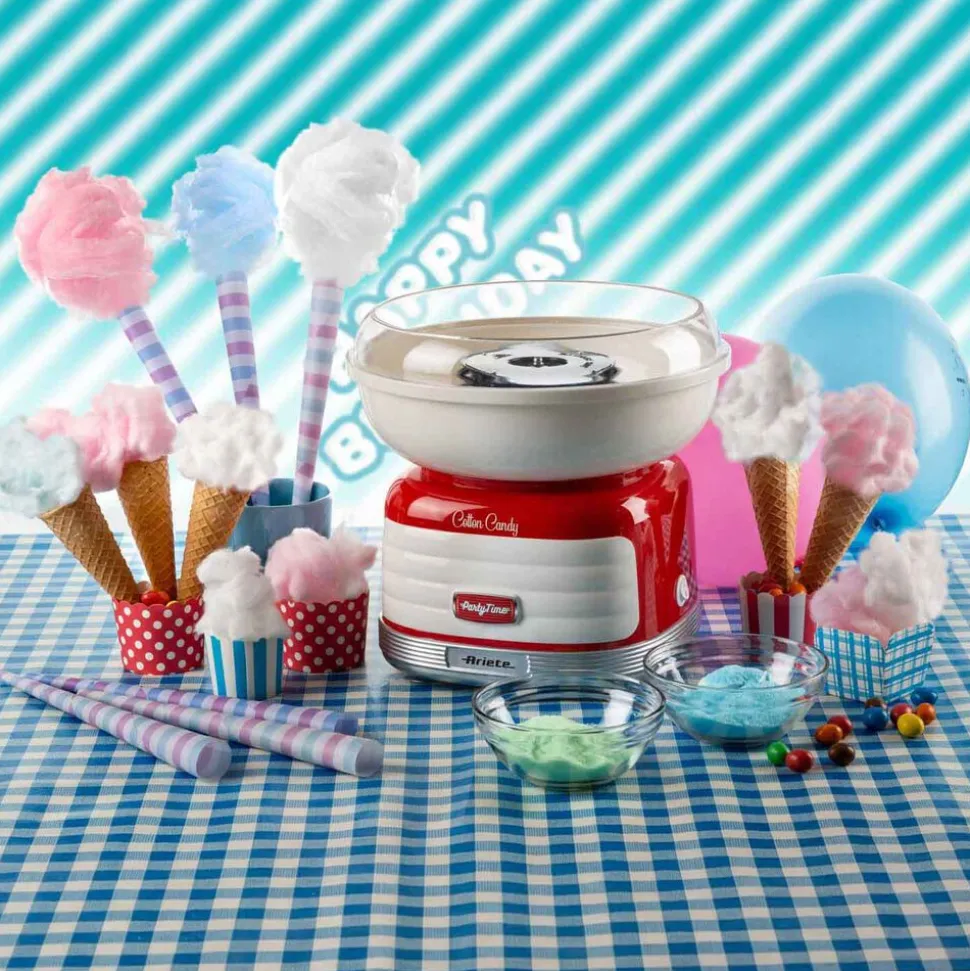 Maszyna do waty cukrowej Ariete Party Time, 500 W, miarka i 4 rożki, czerwona