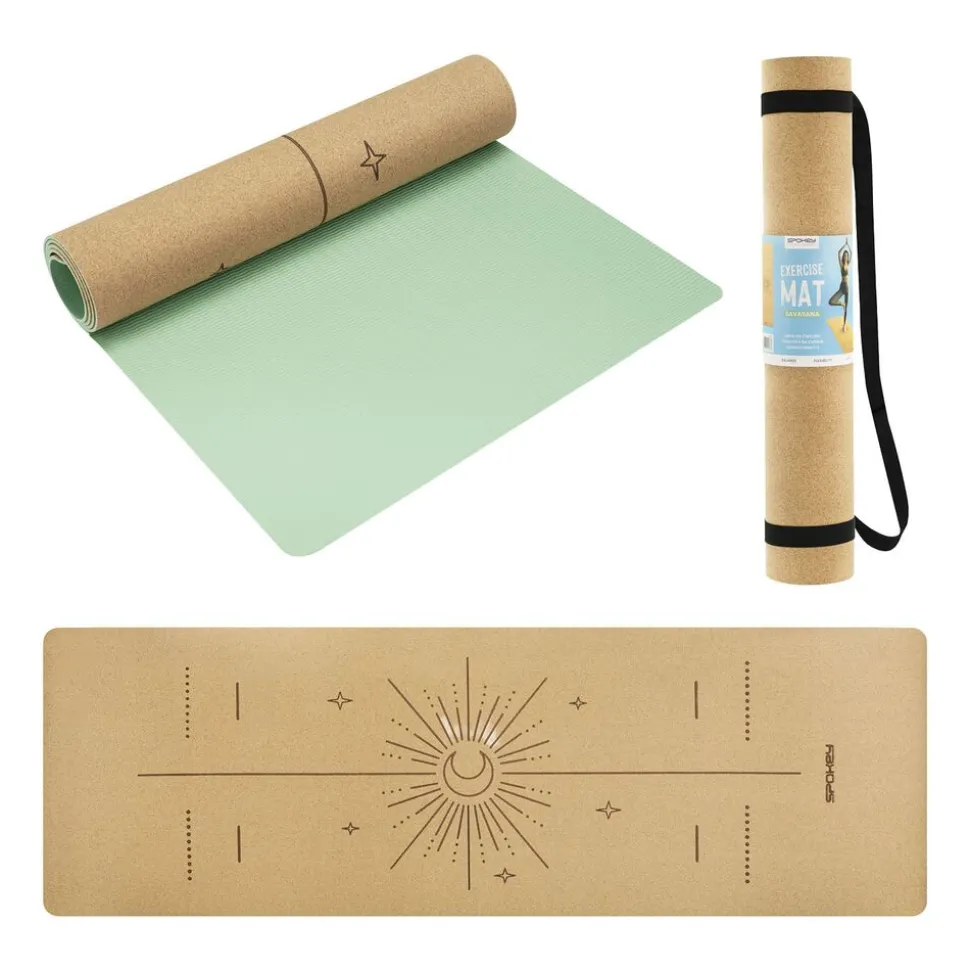 Mata korkowa Spokey Savasana, do jogi i pilatesu, 0,4 cm, zielona