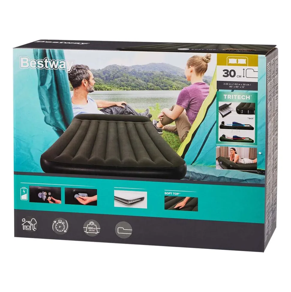 Materac dmuchany 203 x 152 x 3 cm Bestway, z pompką na baterie, zielony