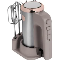 Mikser ręczny BerlingerHaus BH/9742, 300 W, 4 końcówki, ze stojakiem, taupe