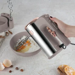 Mikser ręczny BerlingerHaus BH/9742, 300 W, 4 końcówki, ze stojakiem, taupe
