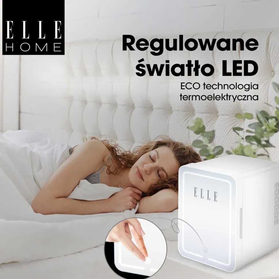 Minilodówka na kosmetyki Elle Home, z lusterkiem LED, 4 l, biała