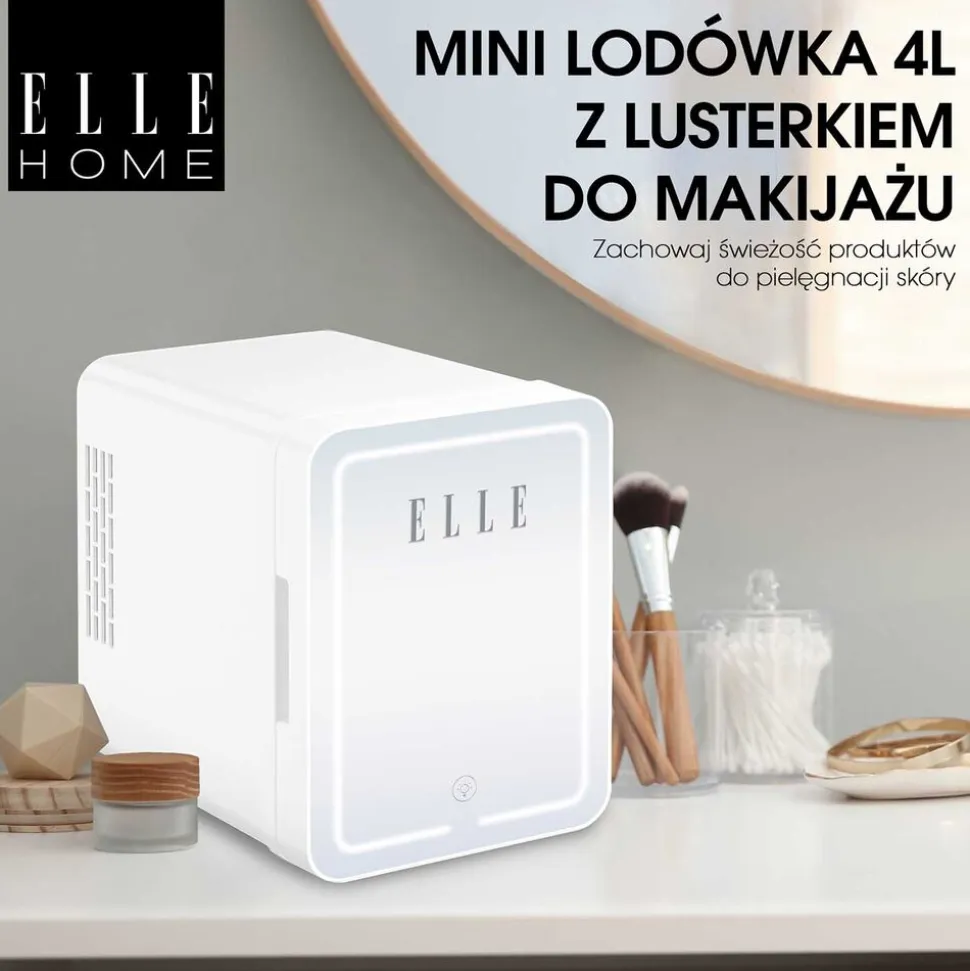 Minilodówka na kosmetyki Elle Home, z lusterkiem LED, 4 l, biała
