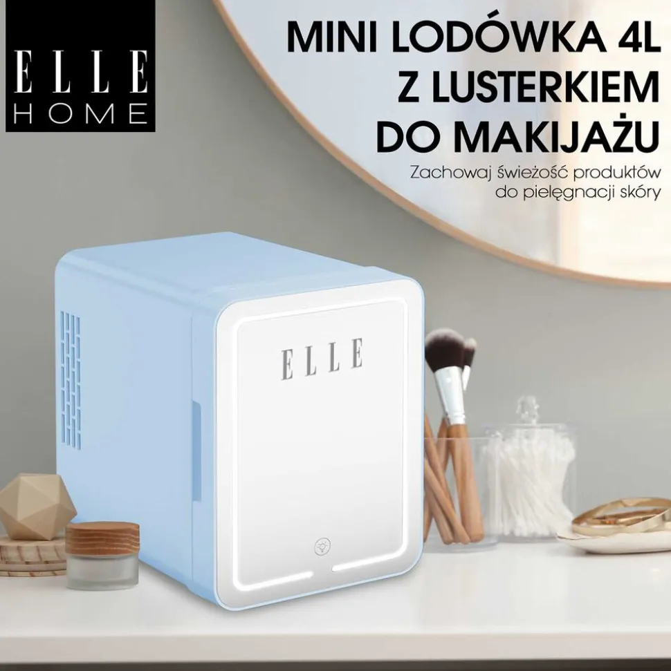 Minilodówka na kosmetyki Elle Home, z lusterkiem LED, 4 l, niebieska