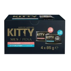 Mokra karma dla kotów Kitty, mus, łosoś i tuńczyk, 16 x 85 g