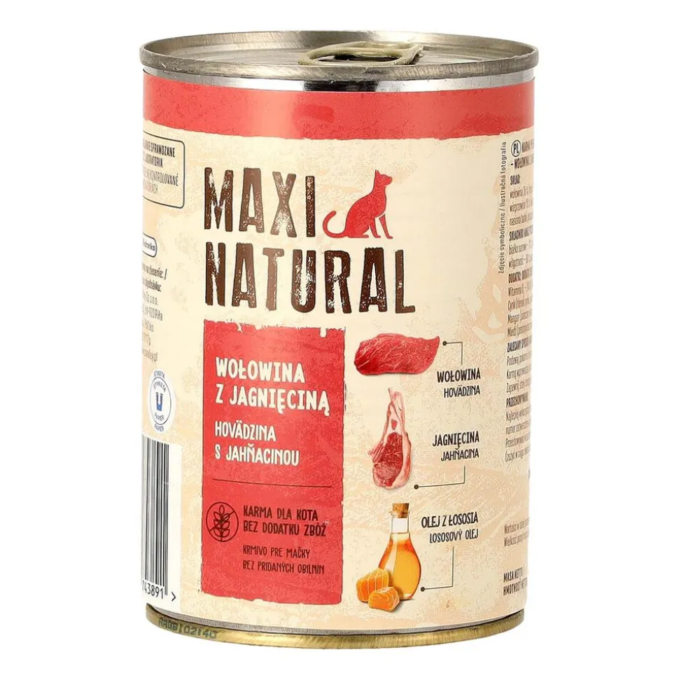 Mokra karma dla kotów Maxi Natural, wołowina z jagnięciną, 24 x 400 g