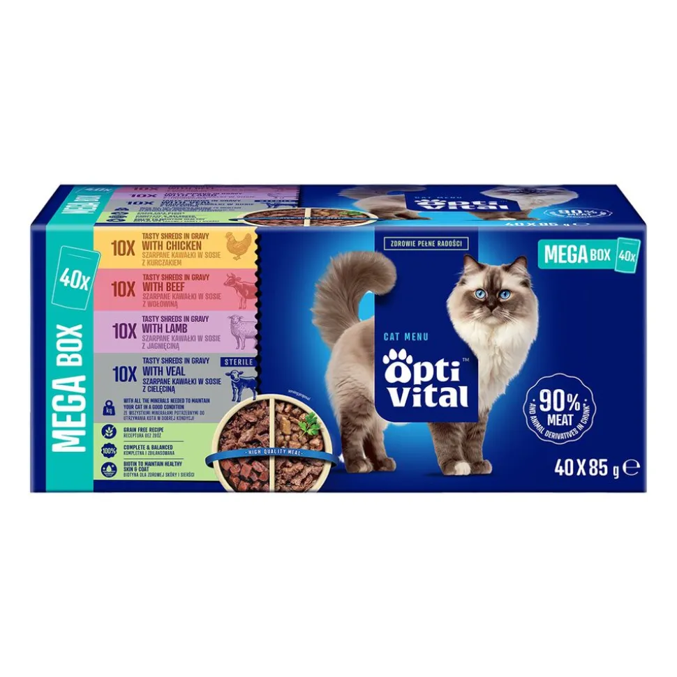 Mokra karma dla kotów OptiVital, saszetki, 4 smaki, 40 x 85 g