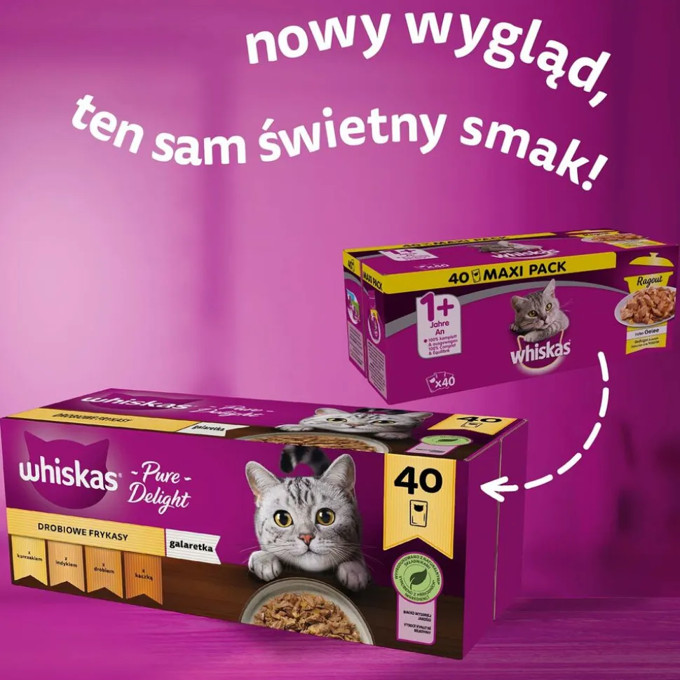 Mokra karma dla kotów Whiskas, saszetki, drób, 40 x 85 g