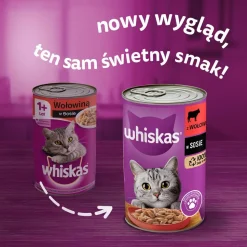 Mokra karma Whiskas, dla dorosłych kotów, z wołowiną, 24 x 400 g