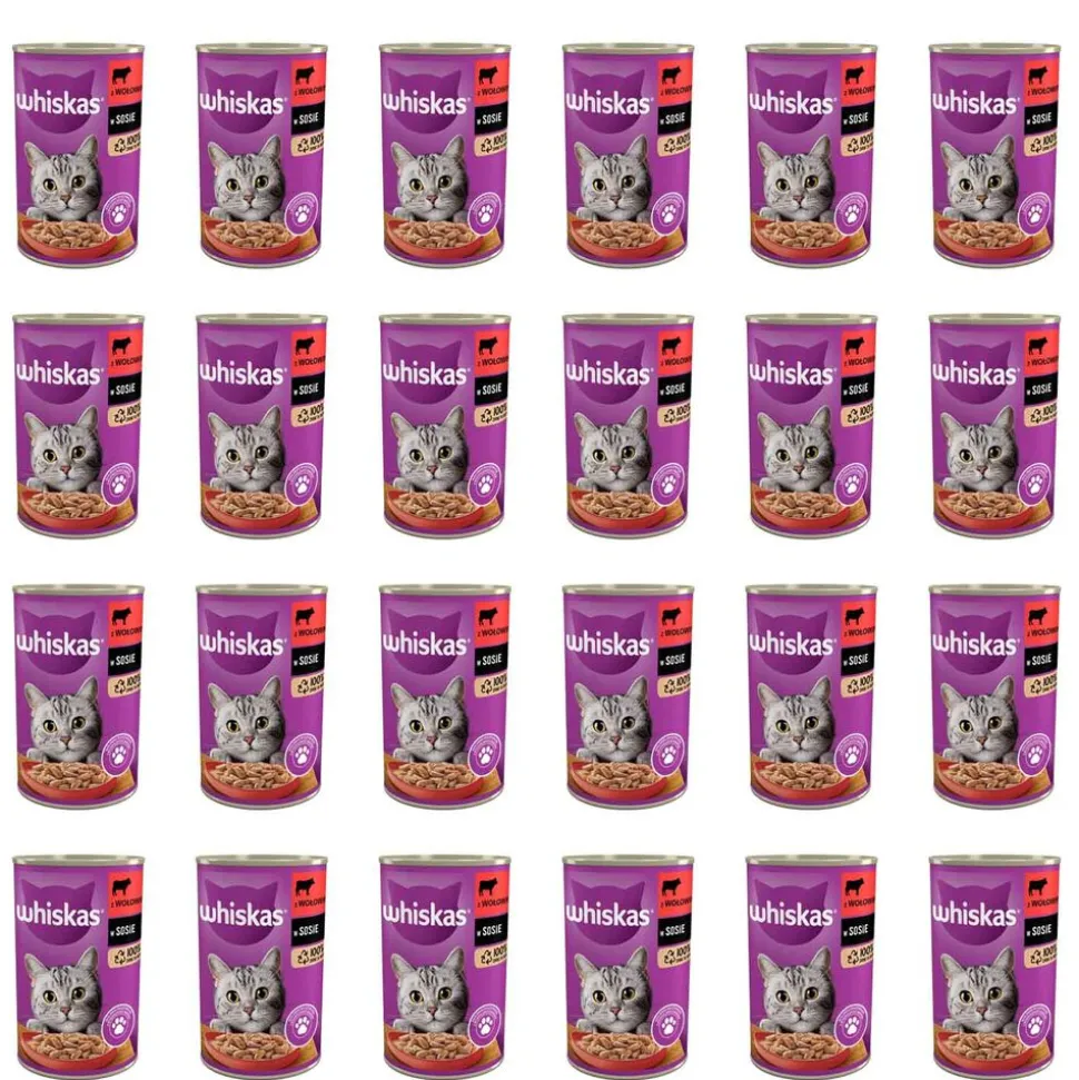 Mokra karma Whiskas, dla dorosłych kotów, z wołowiną, 24 x 400 g