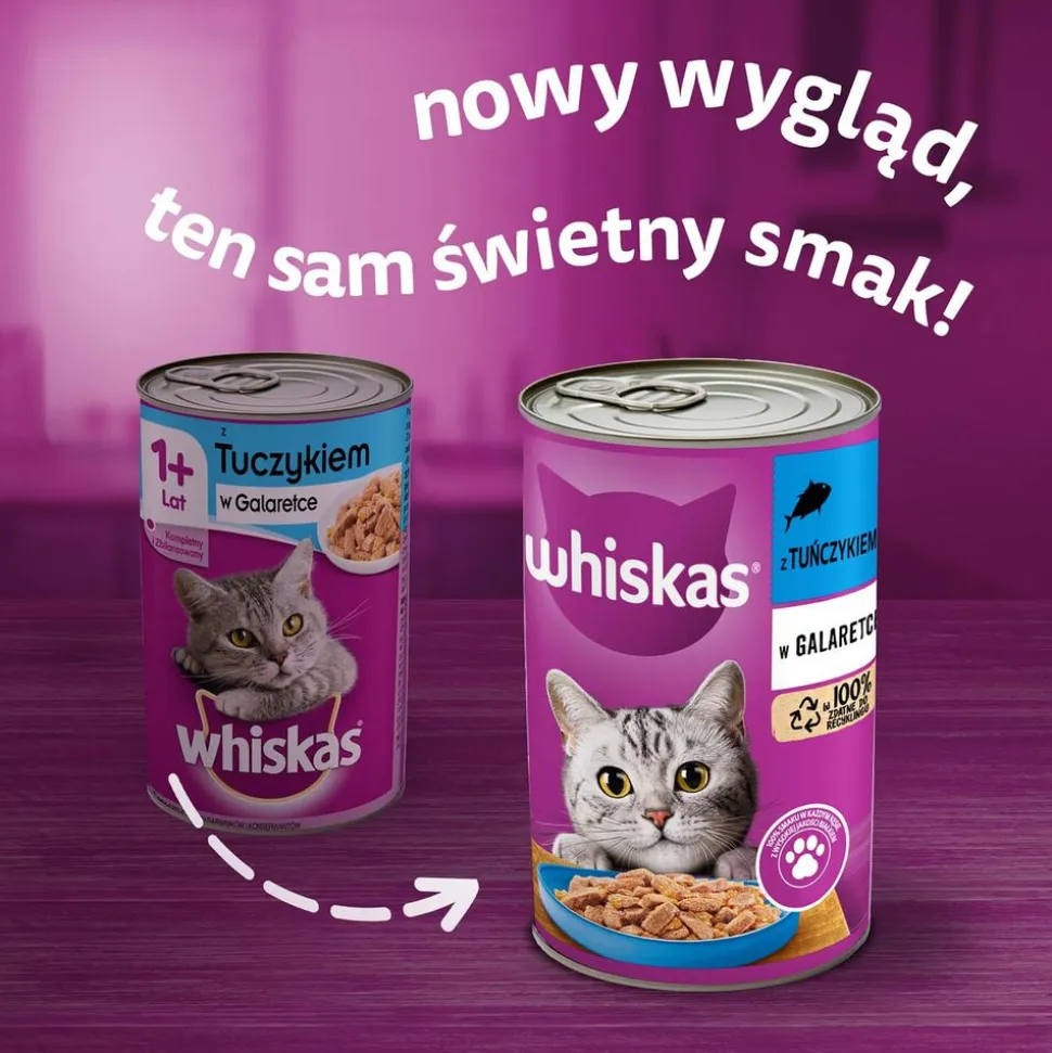 Mokra karma Whiskas, dla dorosłych kotów, z tuńczykiem, 24 x 400 g