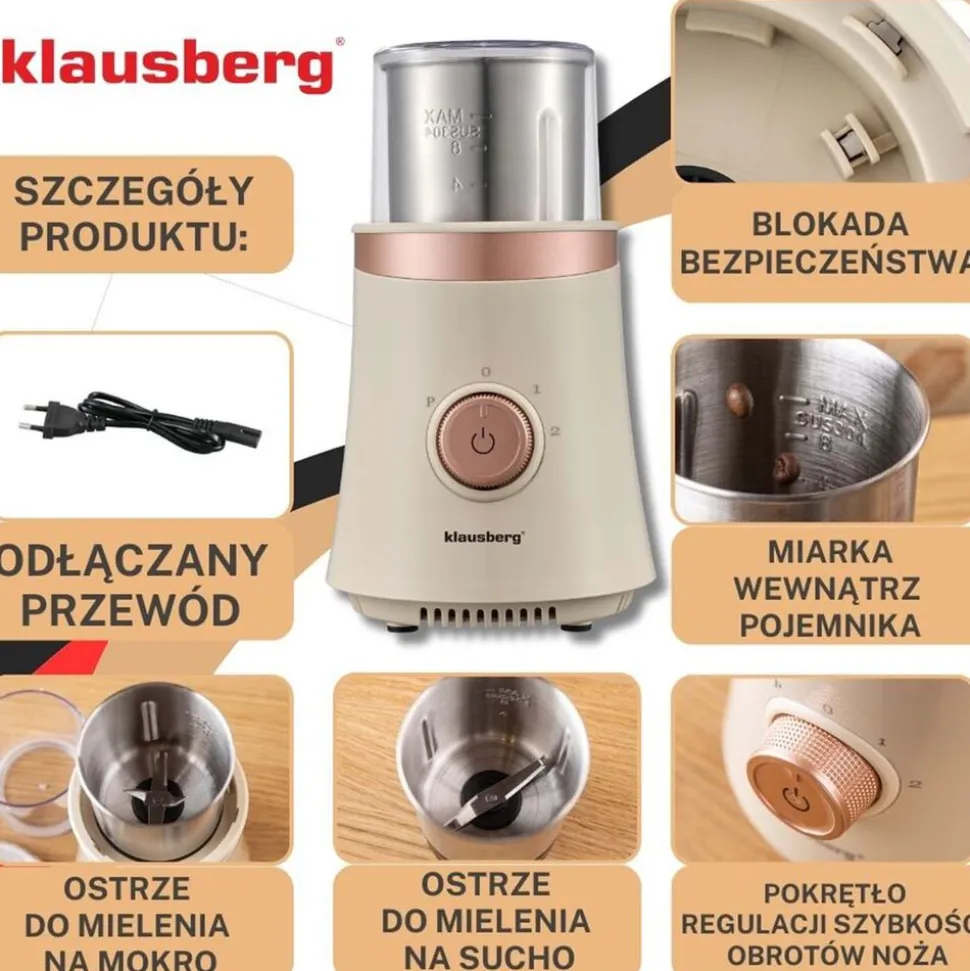 Młynek do kawy i przypraw Klausberg, 3 prędkości