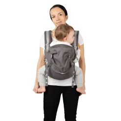 Nosidło ergonomiczne MoMi Collet z kapturem, 2 pozycje noszenia, szare z kwiatami