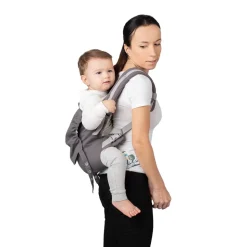 Nosidło ergonomiczne MoMi Collet z kapturem, 2 pozycje noszenia, szare z kwiatami