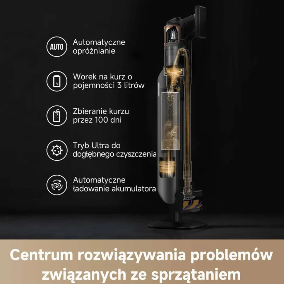 Odkurzacz pionowy Z20 Station, 26 kPa, ze stacją i funkcją samoopróżniania, szary
