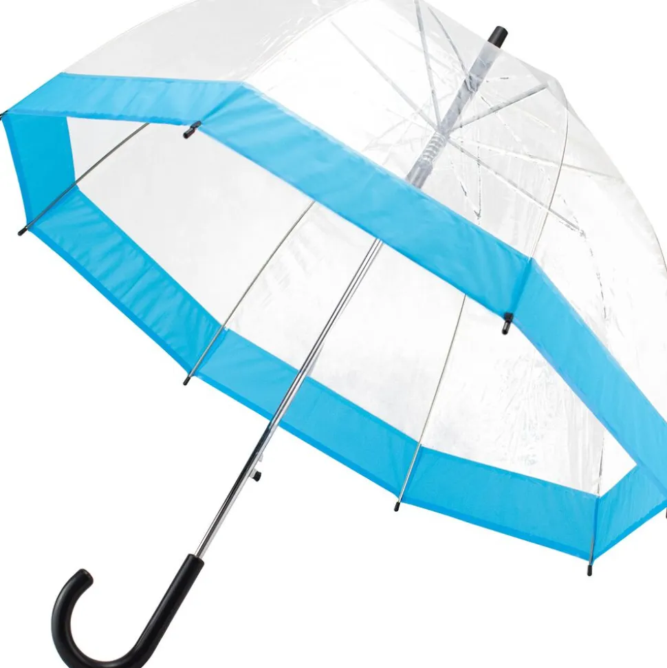 Parasol, 90 cm przezroczysty, niebieska lamówka
