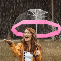 Parasol, 90 cm, przezroczysty, różowa lamówka