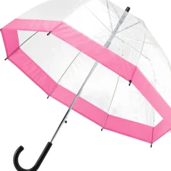 Parasol, 90 cm, przezroczysty, różowa lamówka