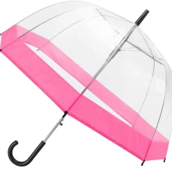 Parasol, 90 cm, przezroczysty, różowa lamówka