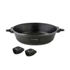 Patelnia głęboka 28 cm Starke Pro Svart Marble, z odpinanymi uchwytami i pokrywką, czarna