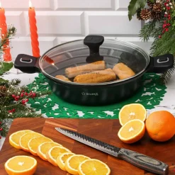 Patelnia głęboka 28 cm Starke Pro Svart Marble, z odpinanymi uchwytami i pokrywką, czarna
