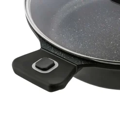 Patelnia głęboka 28 cm Starke Pro Svart Marble, z odpinanymi uchwytami i pokrywką, czarna