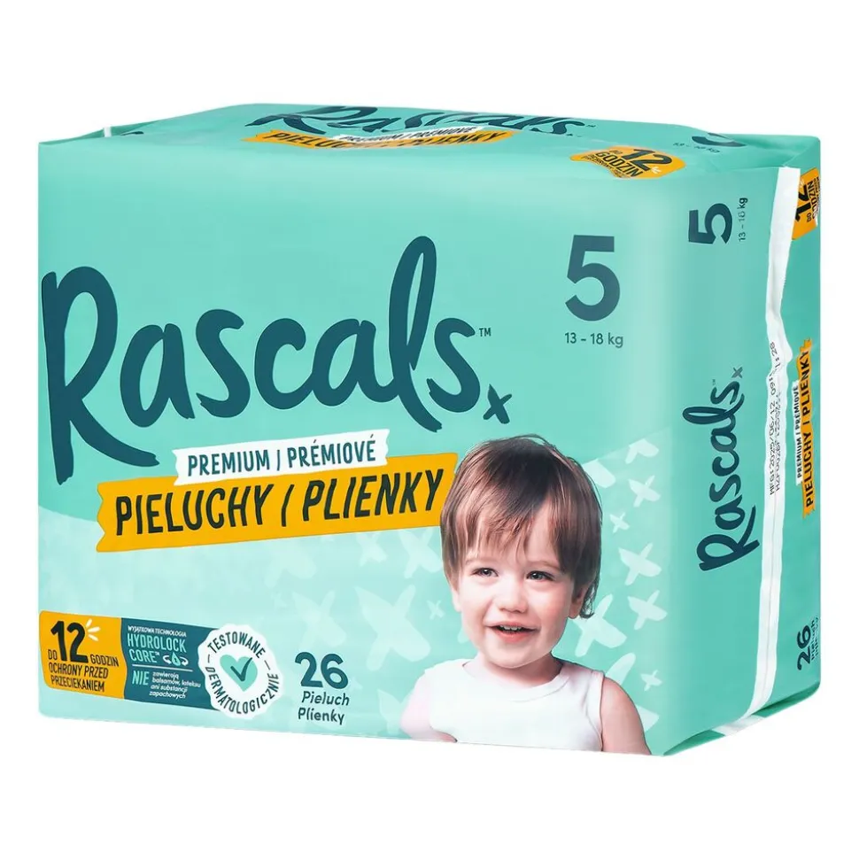 Pieluszki Rascals, 13-18 kg, rozmiar 5, 26 szt.