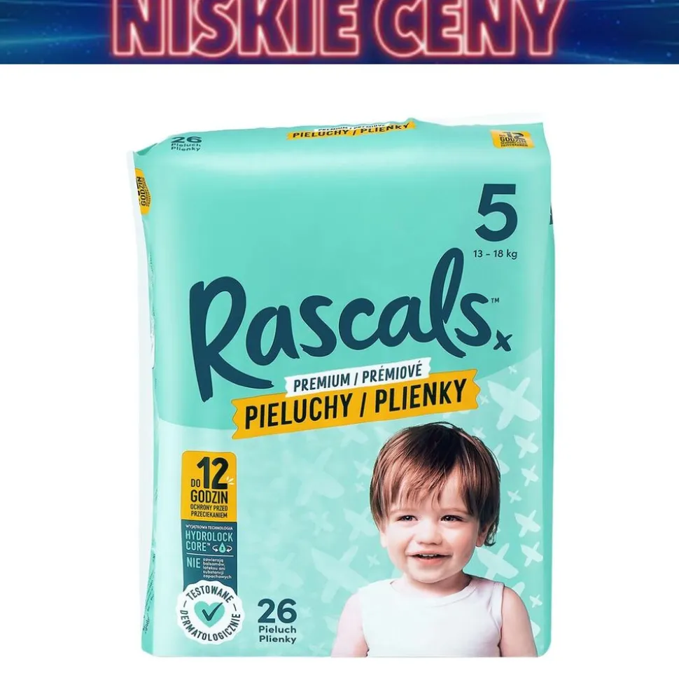 Pieluszki Rascals, 13-18 kg, rozmiar 5, 26 szt.