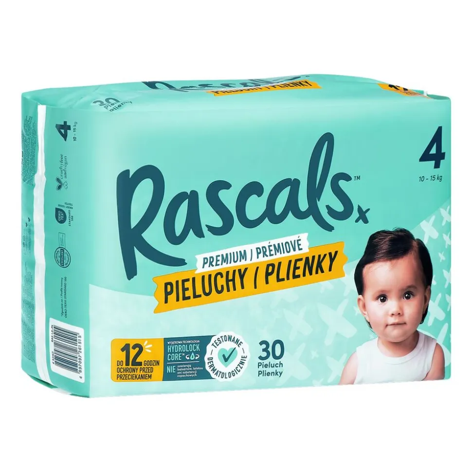 Pieluszki Rascals, 10-15 kg, rozmiar 4, 30 szt.