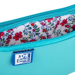 Piórnik saszetka Floral, podwójna, pastelowa turkusowa