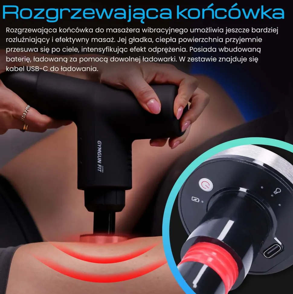 Pistolet do masażu Gymtastic Gymgun Fit 2.0, 7 głowic, 6 poziomów intensywności