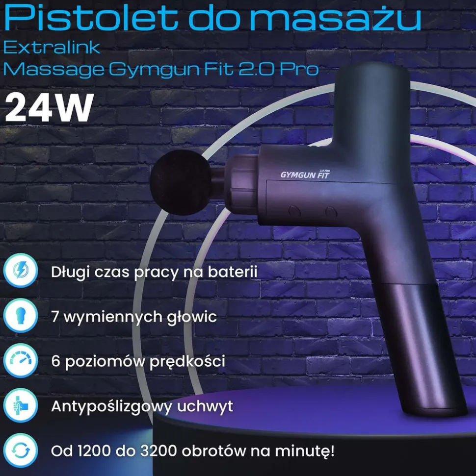 Pistolet do masażu Gymtastic Gymgun Fit 2.0, 7 głowic, 6 poziomów intensywności