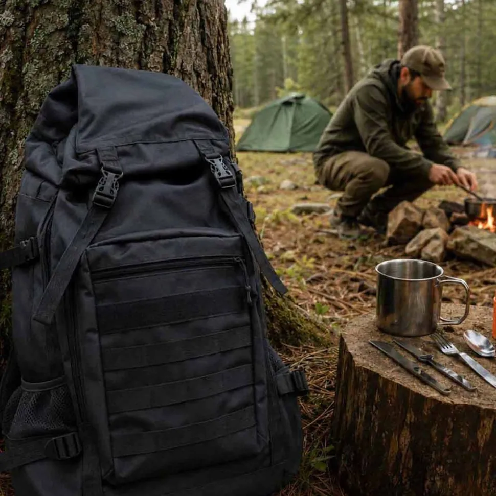 Plecak survivalowy Wild Trek, 60 l, z wyposażeniem, czarny