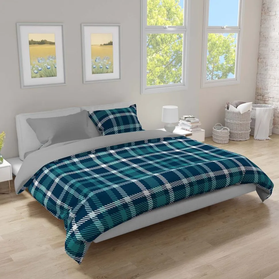 Pościel bawełniana flanelowa 160 x 200 cm Faro, kratka, niebieska