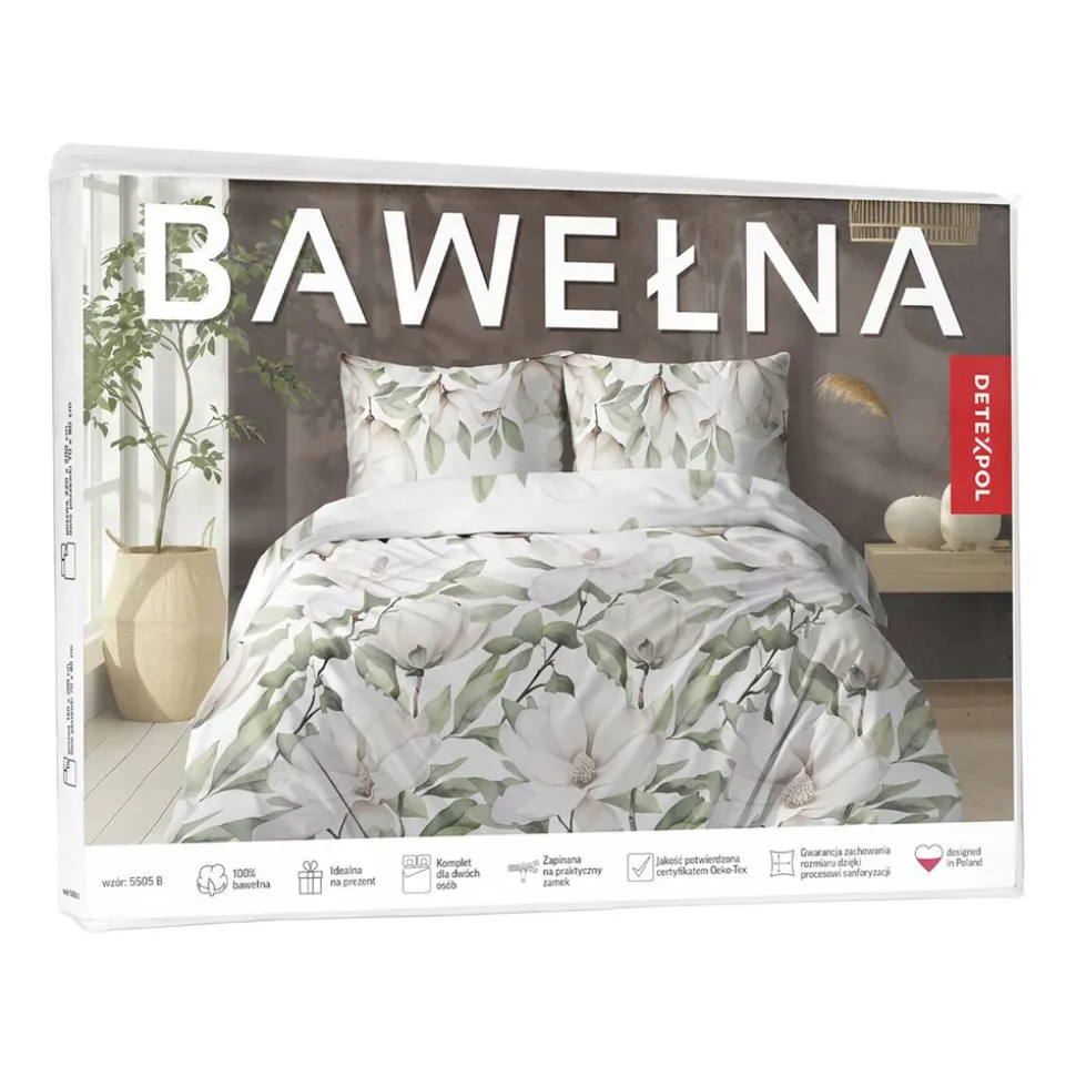 Pościel bawełniana 220 x 200 cm Detexpol, kwiaty, beżowa