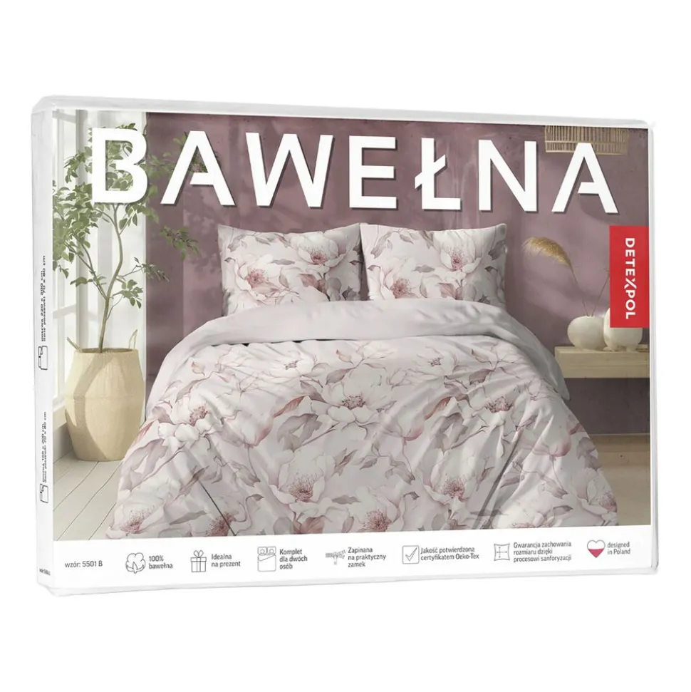 Pościel bawełniana 220 x 200 cm Detexpol, dalie, różowa