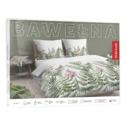 Pościel bawełniana 220 x 200 cm Detexpol, paprocie, biała