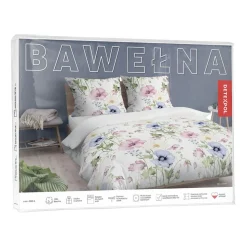 Pościel bawełniana 220 x 200 cm Detexpol, kwiaty, biała
