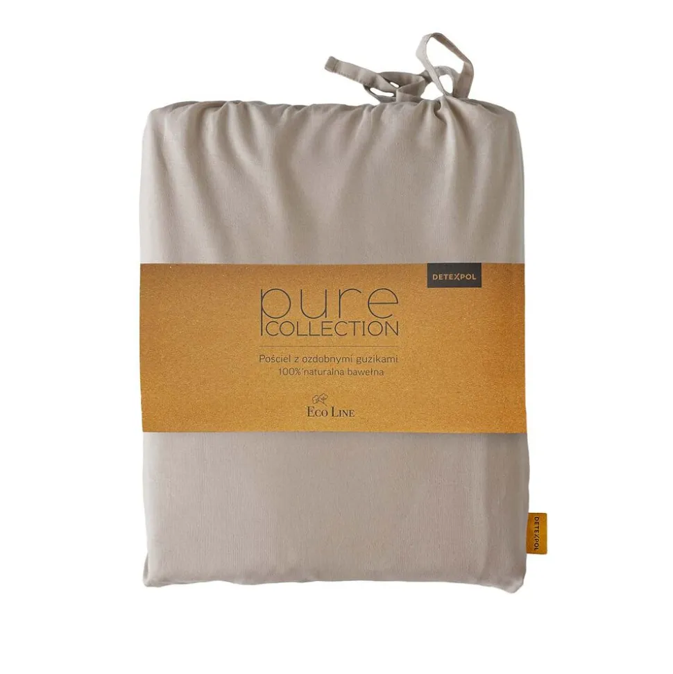 Pościel bawełniana 160 x 200 cm Pure Eco Line, z ozdobnym guzikiem, taupe