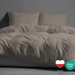 Pościel bawełniana 160 x 200 cm Pure Eco Line, z ozdobnym guzikiem, taupe