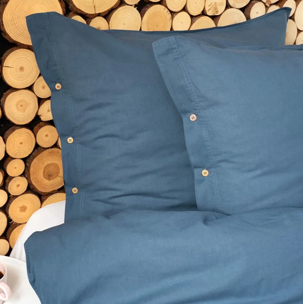 Pościel bawełniana 160 x 200 cm Pure Eco Line, z ozdobnym guzikiem, denim