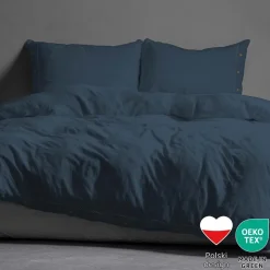 Pościel bawełniana 160 x 200 cm Pure Eco Line, z ozdobnym guzikiem, denim