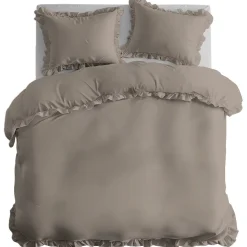 Pościel bawełniana z falbaną 160 x 200 cm Pure Collection, taupe