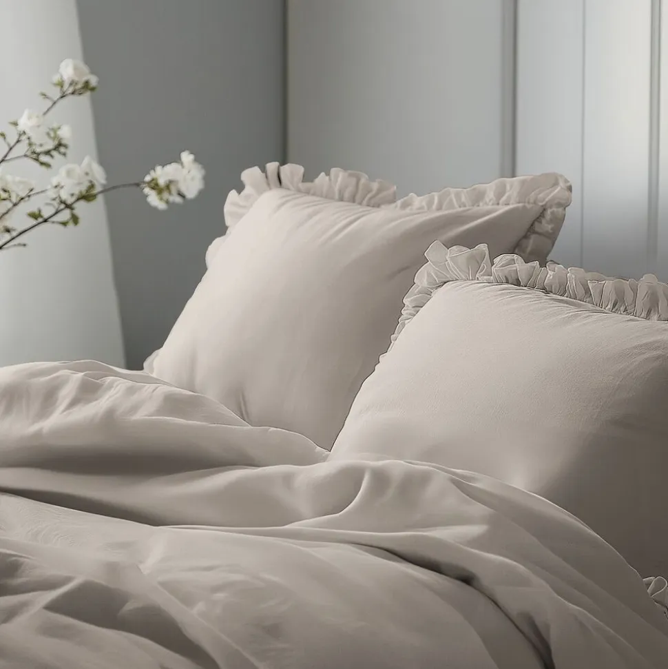 Pościel bawełniana z falbaną 160 x 200 cm Pure Collection, taupe