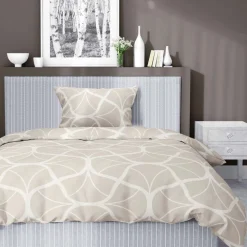 Pościel satynowa 140 x 200 cm Home Satin, beżowa z geometrycznym wzorem