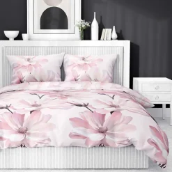 Pościel satynowa 220 x 200 cm Home Satin, kwiaty, różowa