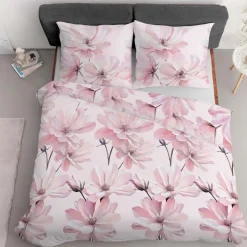 Pościel satynowa 220 x 200 cm Home Satin, kwiaty, różowa