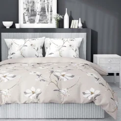 Pościel satynowa 160 x 200 cm Home Satin, kwiaty, beżowa