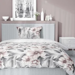 Pościel satynowa 140 x 200 cm Home Satin, szara w kwiaty