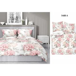Pościel satynowa 220 x 200 cm Home Satin, różowe kwiaty, beżowa